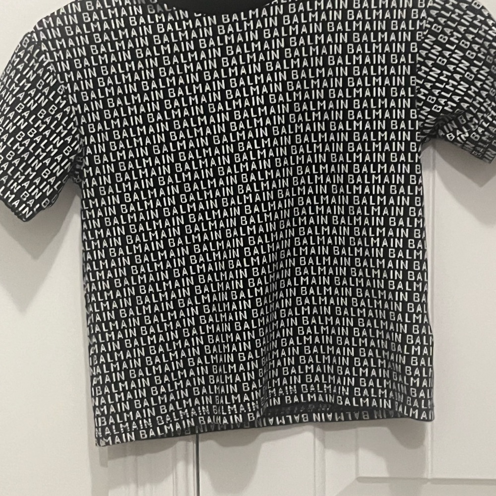 Balmain Monochrome Logo Pattern Tee
